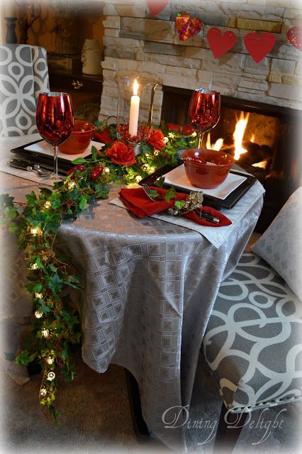 Romantic Fireside Valentine's Day Table Setting